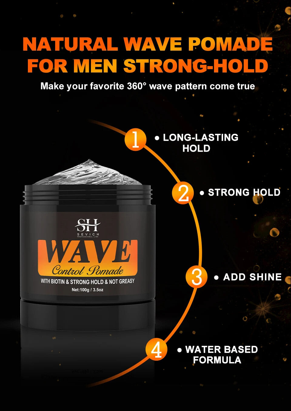 Natural Wave Control Pomade for Men - Strong Hold & Shine, 360 Waves Styling Clay
