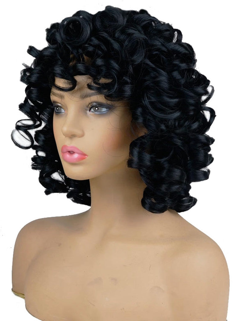 Black 14-Inch Synthetic Curly Wig for Cosplay & Parties - Unbranded