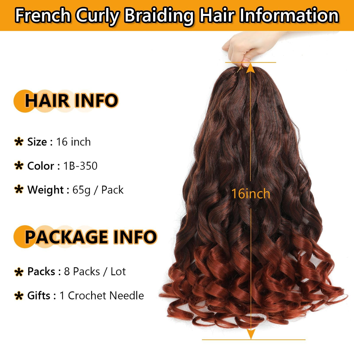 French Curl Braiding Hair 16 Inch - 7 Pack Curly Synthetic Hair Extensions
