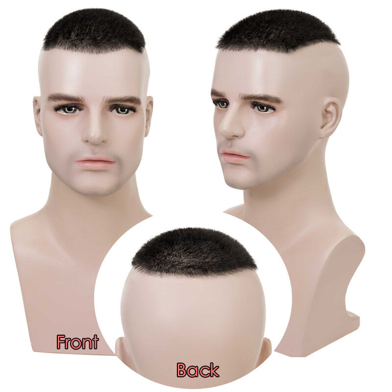 Mens Thin Skin PU Toupee for Hair Loss Replacement - Short Buzz Cut System 5x7