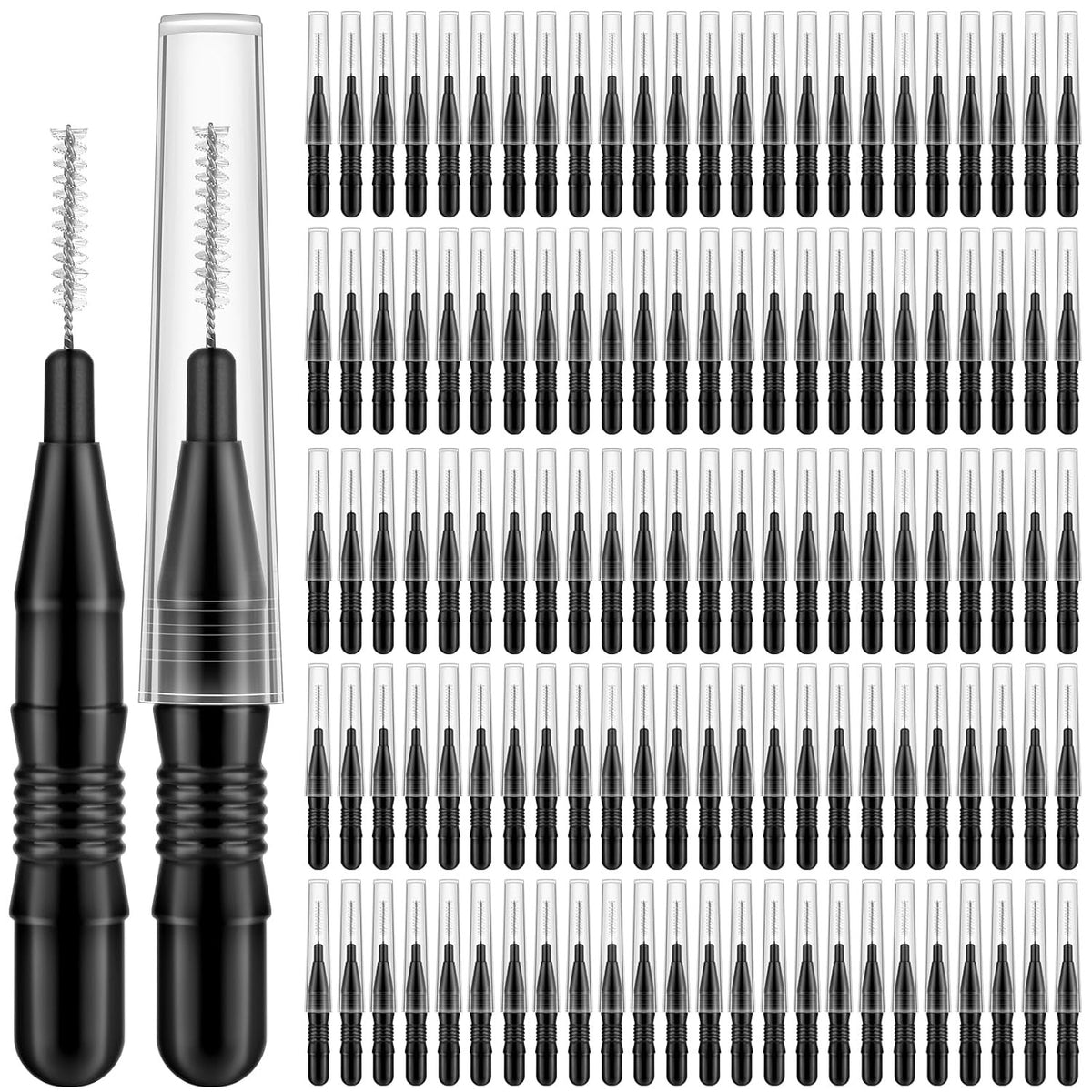 120Pcs Micro Eyebrow Brush with Cap for Brow and Lash Grooming