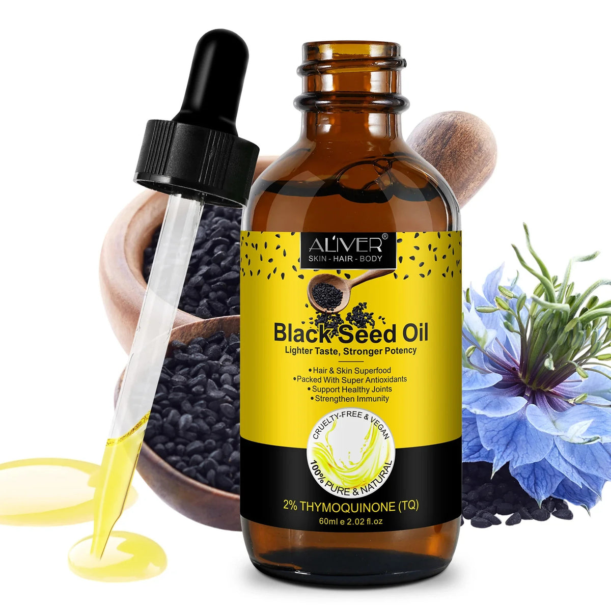Black Seed Oil for Hair & Skin - Cold Pressed Organic 2 fl oz