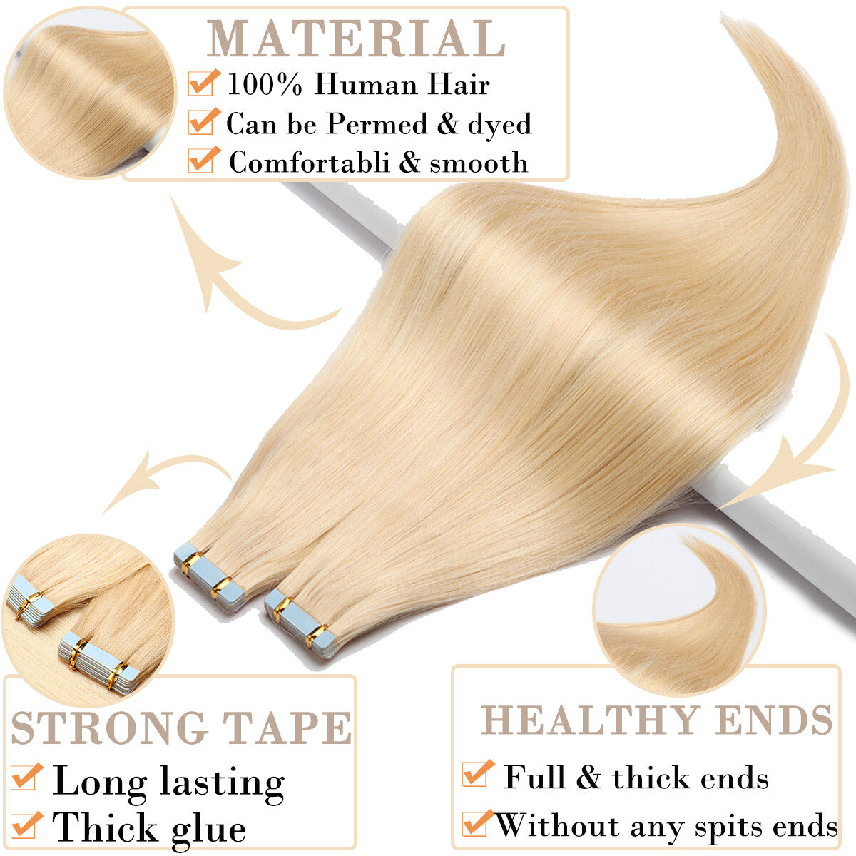 100% Human Hair Tape-In Extensions Full Head Body Wave & Straight Styles
