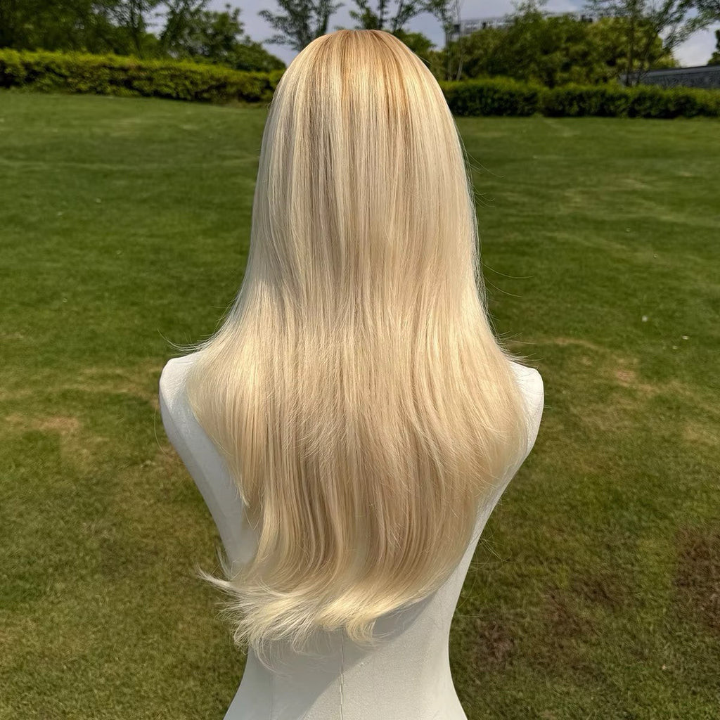 Long Straight 26-Inch Platinum Rose Blonde Wig High Heat Gloss for Women
