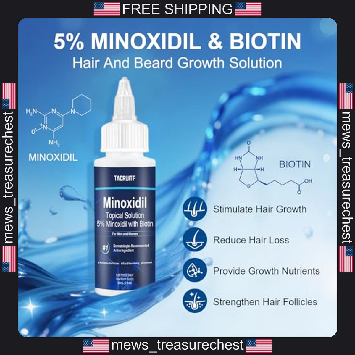 Minoxidil Hair Growth Treatment 5% with Biotin & Castor Oil - 6 Pack, 12 fl oz