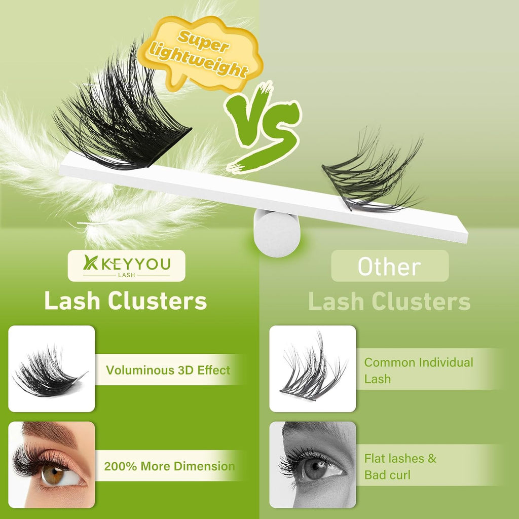 3D Fluffy Lash Clusters D Curl Volume Eyelashes - DIY Natural & Dramatic Look