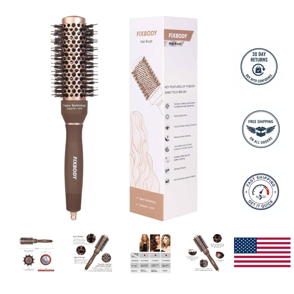 Nano Ceramic Round Hair Brush for Thick Hair 1.25 Inch Barrel - Salon Quality Styling Tool