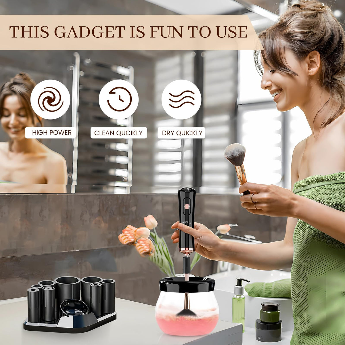Electric Makeup Brush Cleaner and Dryer - Fast 10-30 Sec Sanitizing & Drying