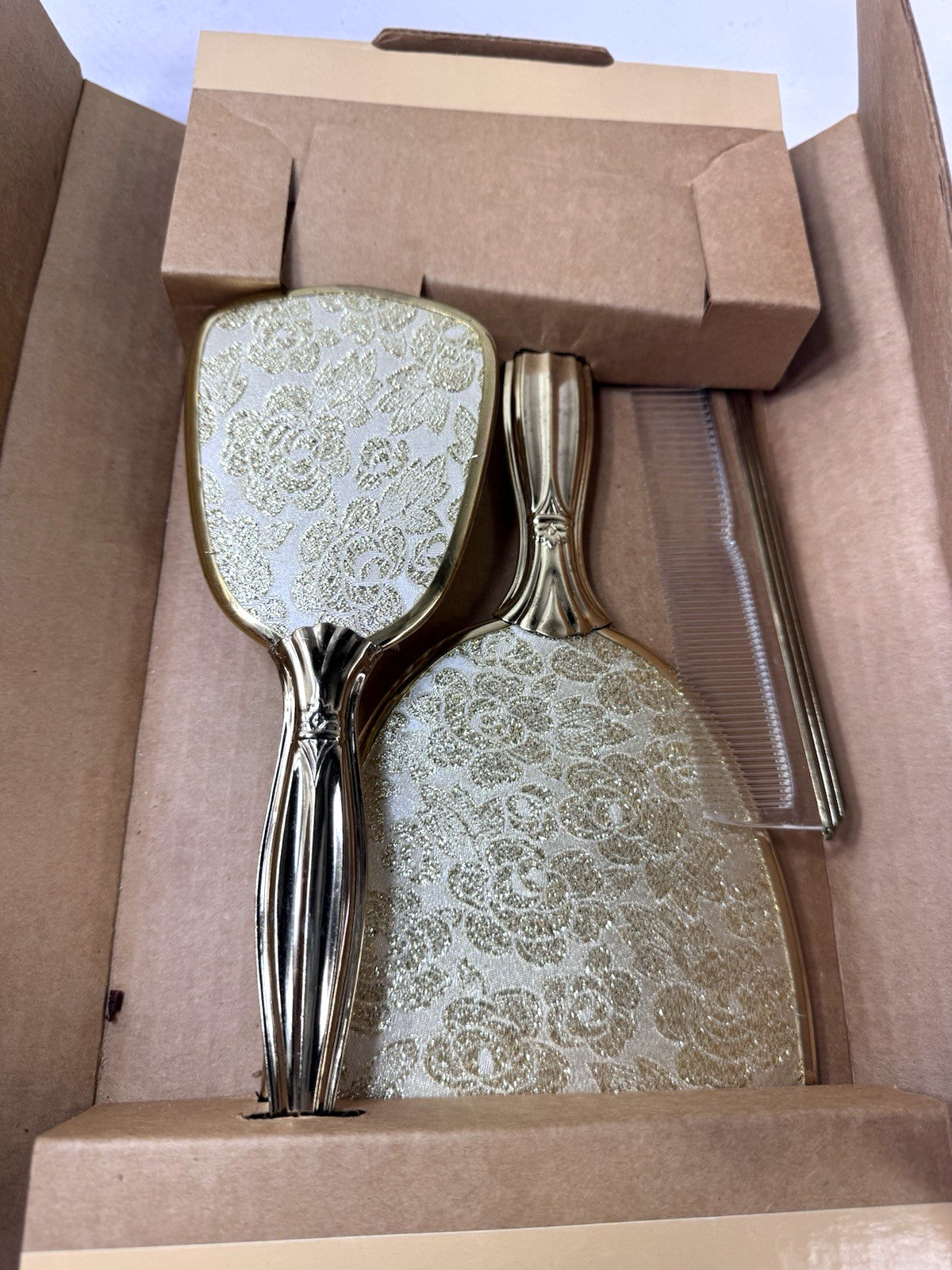 Vintage Brass Dresser Set with Mirror, Comb & Brush - Lady Fair