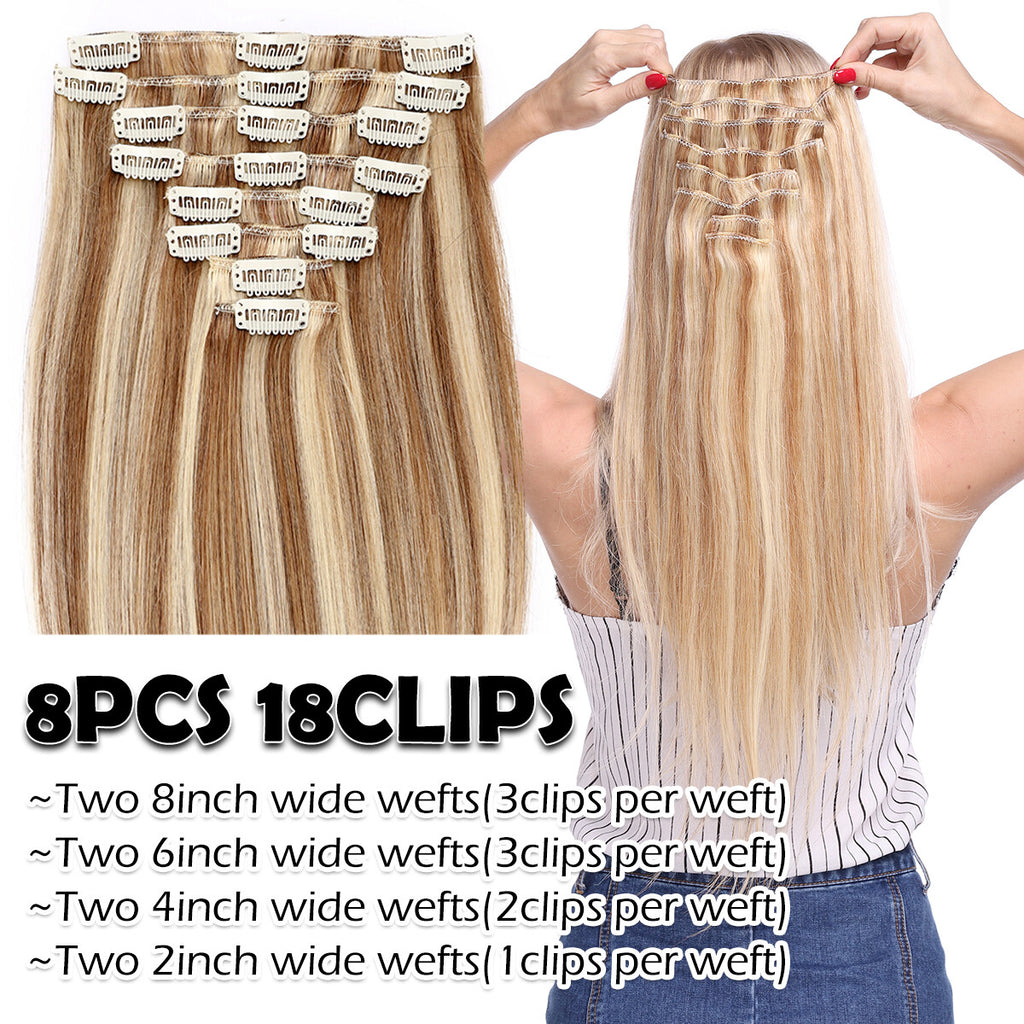 Clip-In Hair Extensions Full Head 8 Pieces Remy Human Hair 4-24 Inches
