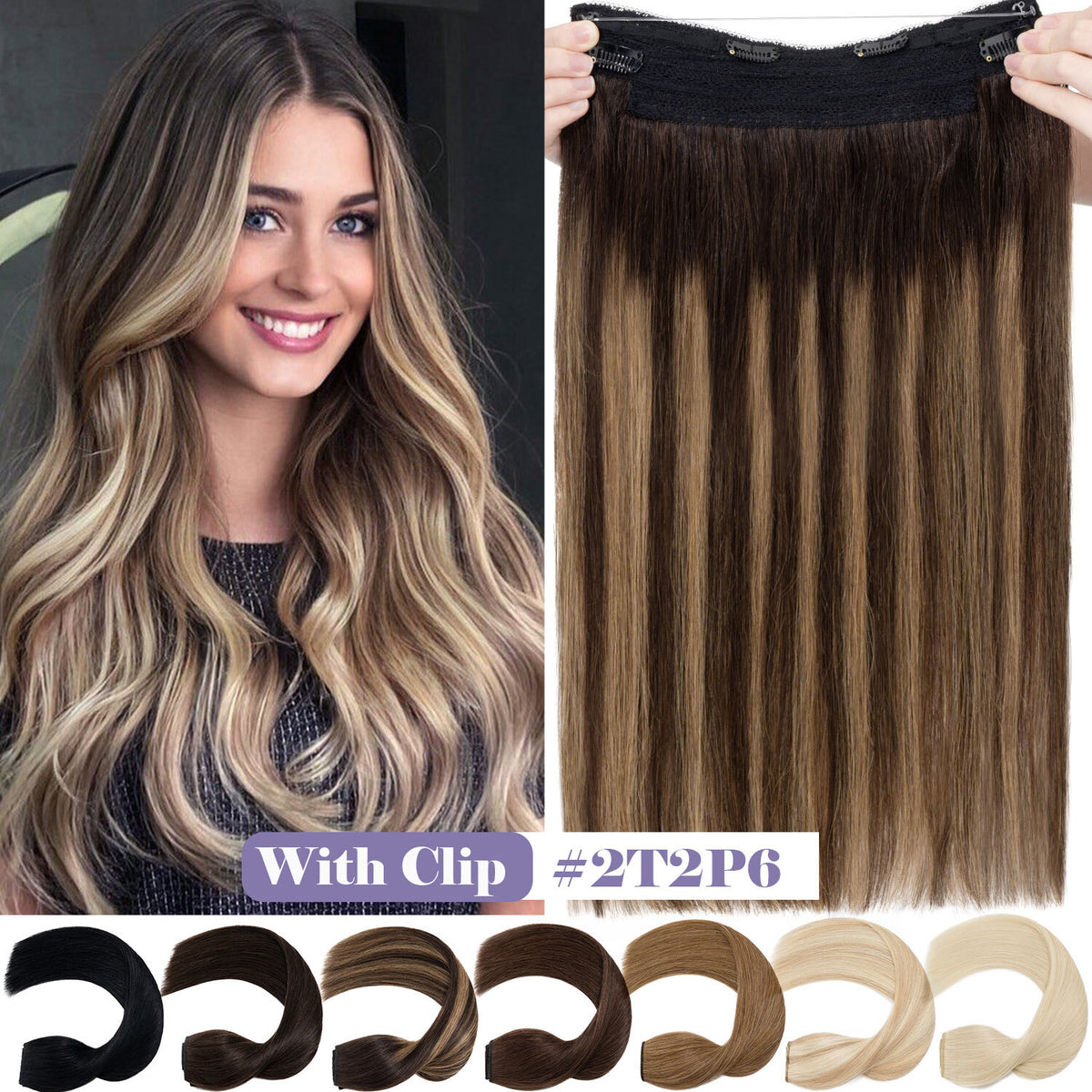 Wire-In Human Hair Extensions with Clips - Thick & Natural Look, 12-22 Inches