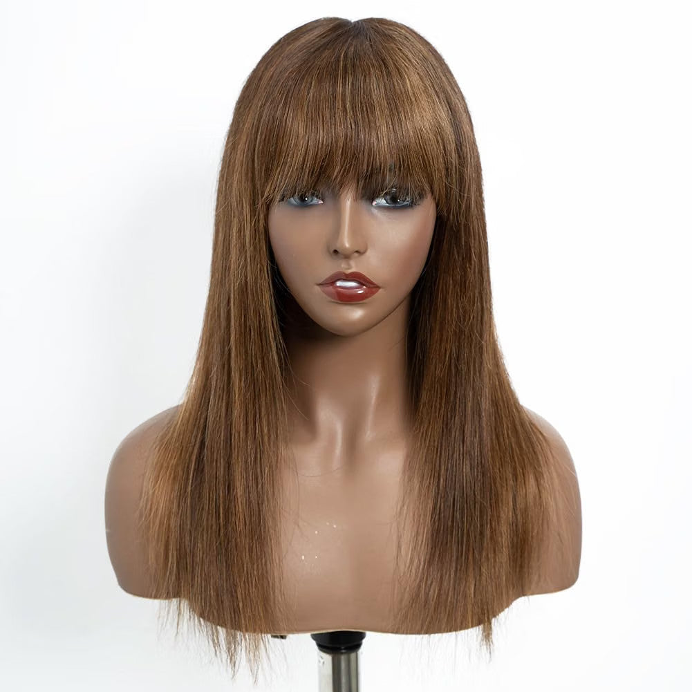 Queen Virgin Remy Hair Straight Wig with Bangs 180% Density Lace Front P4/30/27