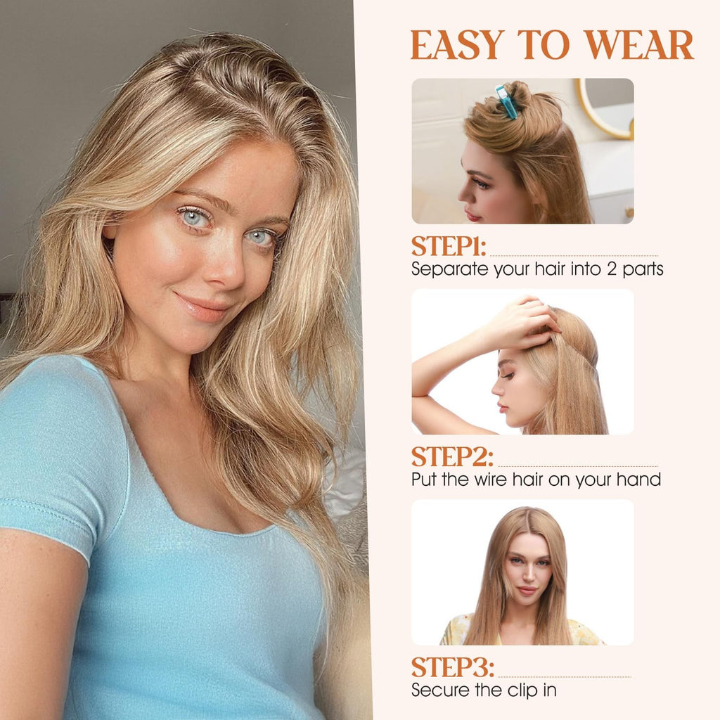 14 Inch Human Hair Wire Extensions - Short Straight Natural, 60G