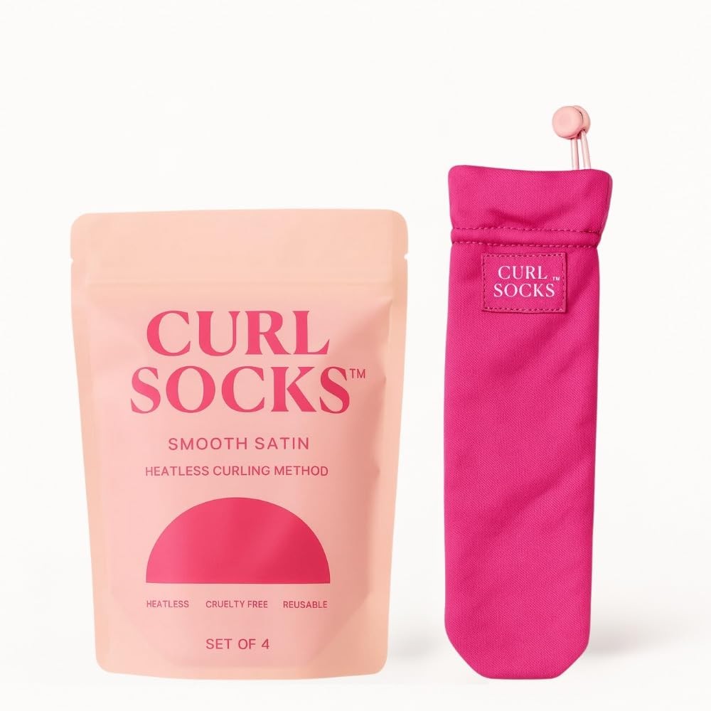 Heatless Hair Curlers Socks Set - Fuchsia Pink, No Heat, Soft Bouncy Waves