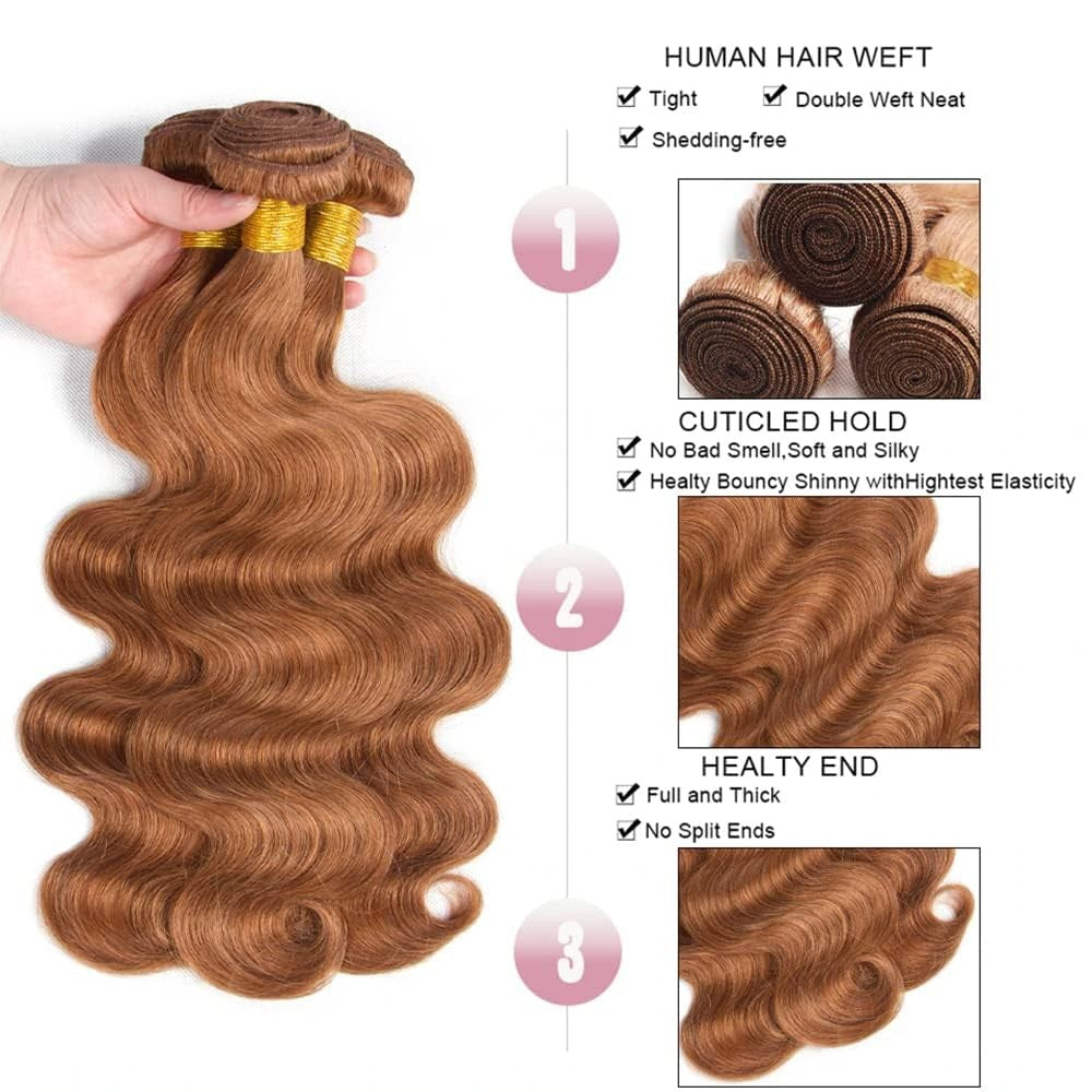 Brazilian Virgin Hair Body Wave Extensions - Light Brown 24-28 Inch