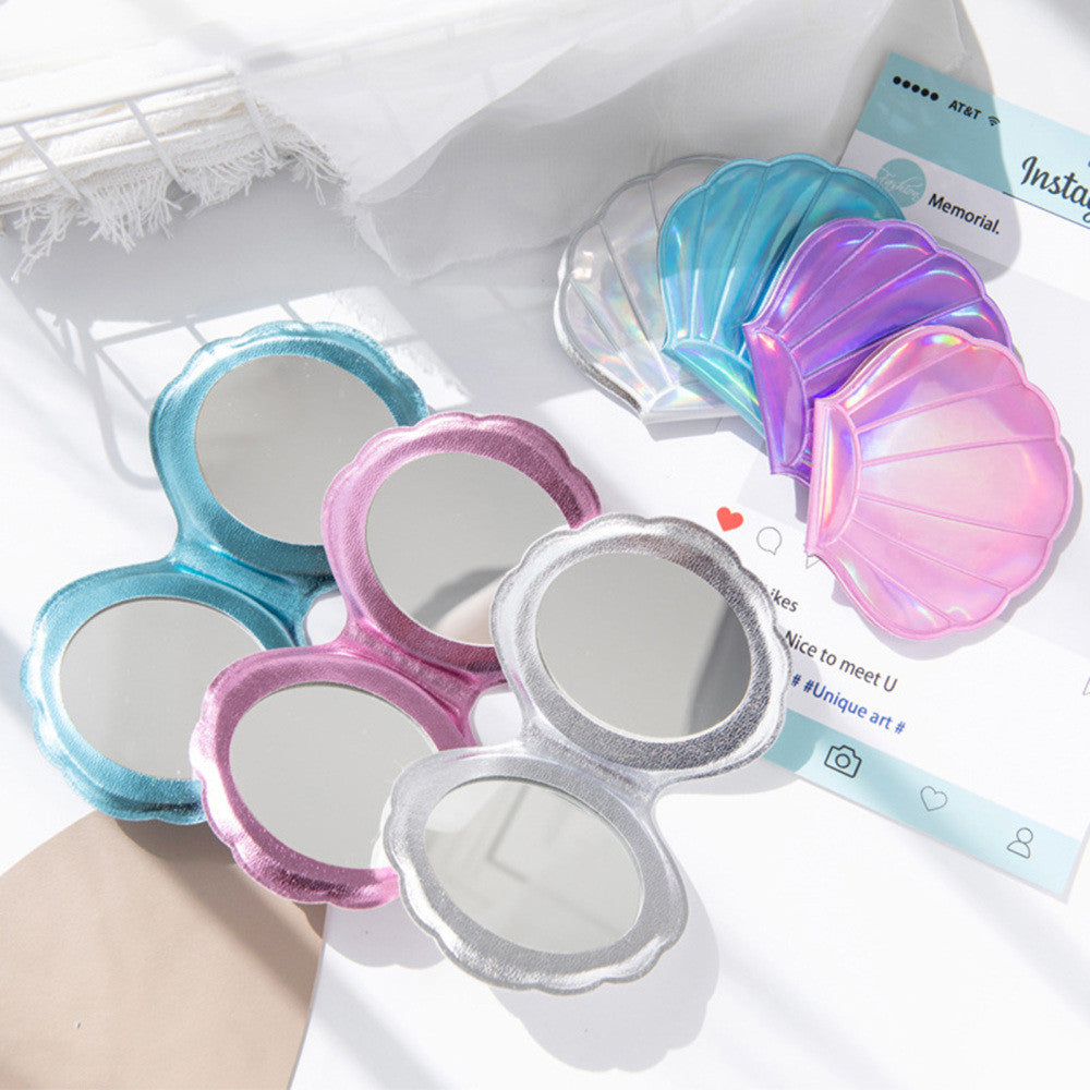 Seashell Shape Double-Sided Travel Cosmetic Mirror - Portable & Stylish