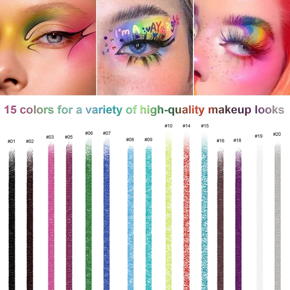 15 Color Waterproof Gel Eyeliner Pencil Set - Matte, Shimmer, Metallic Make-up
