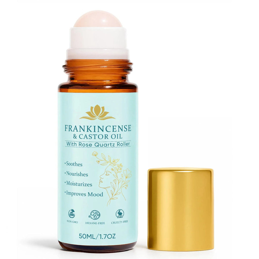 Organic Castor Oil with Rose Quartz Roller for Skin & Hair Care