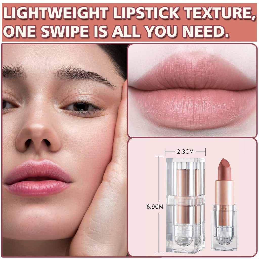 Matte Nude Lipstick Velvet Lip Gloss for Women Girls - White Peach