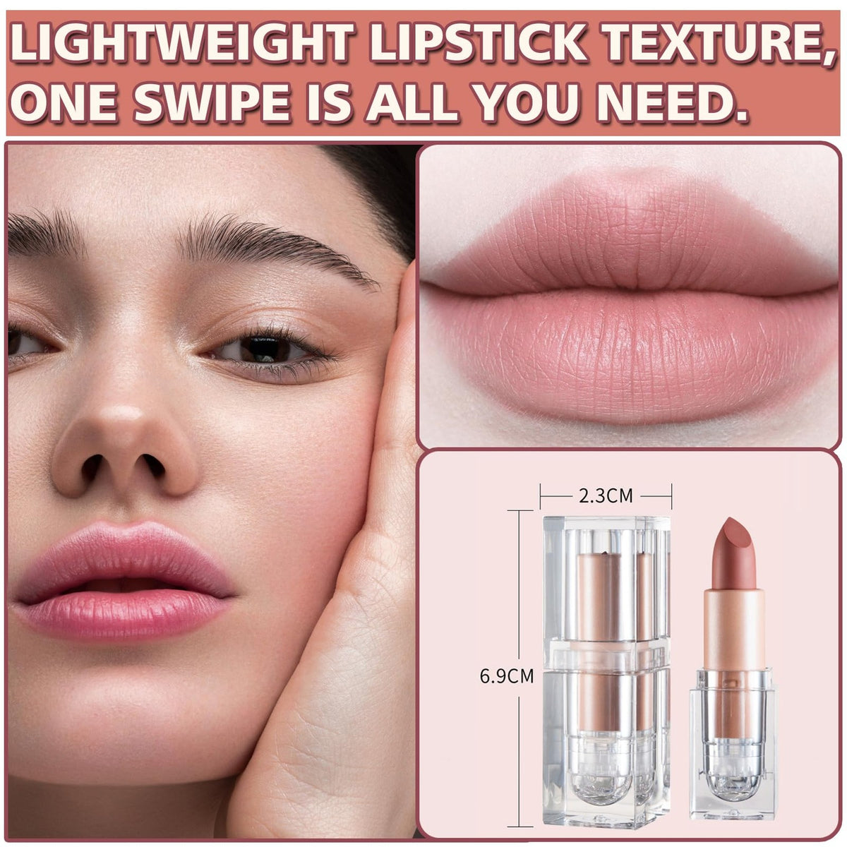Matte Nude Lipstick Velvet Lip Gloss for Women Girls - White Peach