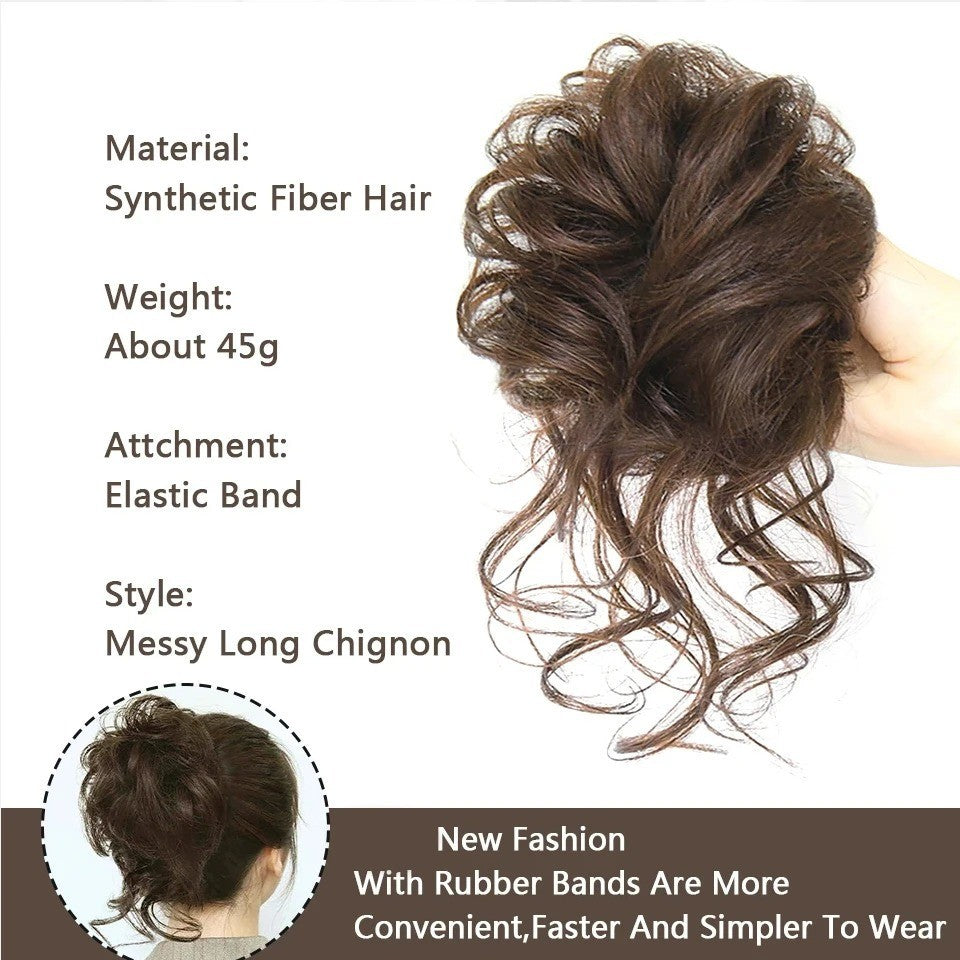 Natural Human Hair Messy Bun Hair Piece with Elastic Scrunchie - Thick & Curly