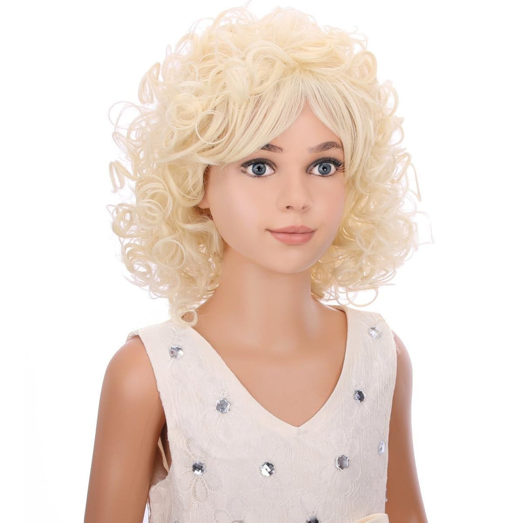 Kids Dolly Parton Style Curly Blonde Wig with Bangs - Costume Accessory