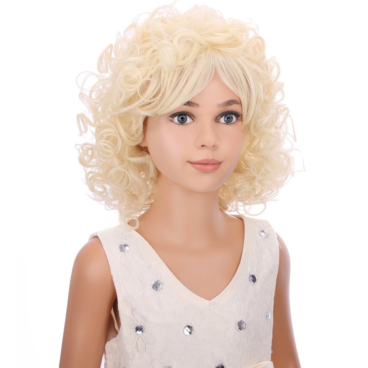 Kids Dolly Parton Style Curly Blonde Wig with Bangs - Costume Accessory