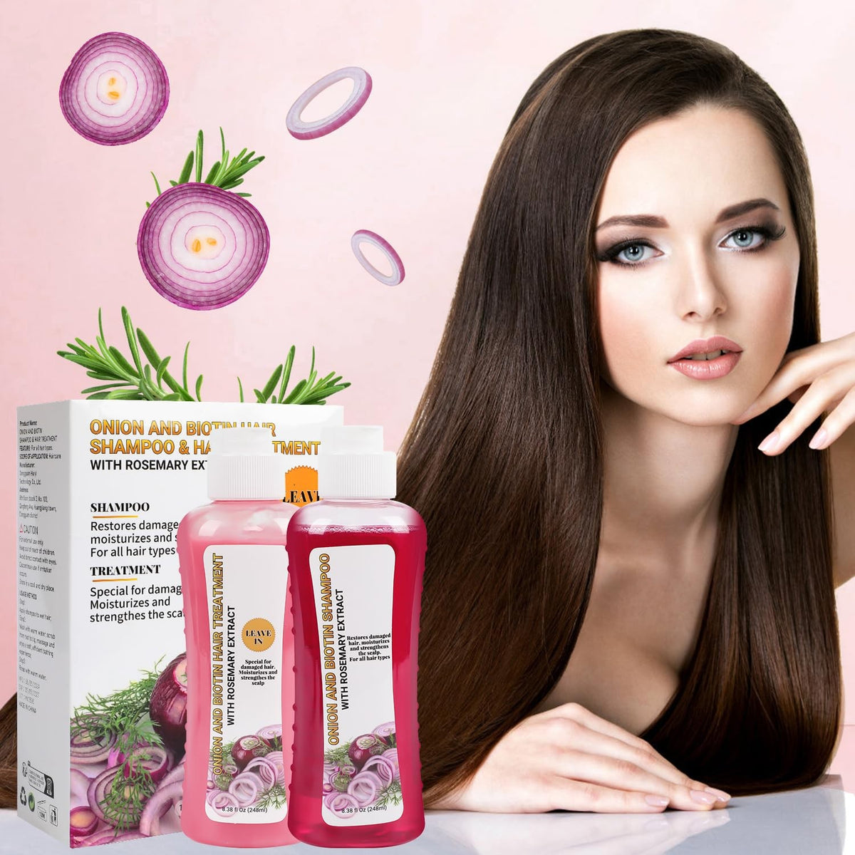 Hair Treatment Set with Onion, Biotin & Rosemary - Nourishing Shampoo & Conditioner