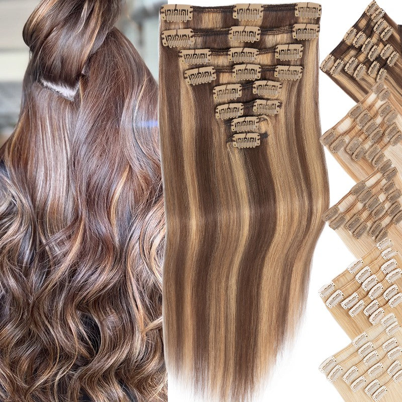 Clip-In Hair Extensions Full Head Set - Remy Human Hair Balayage 8 Pieces