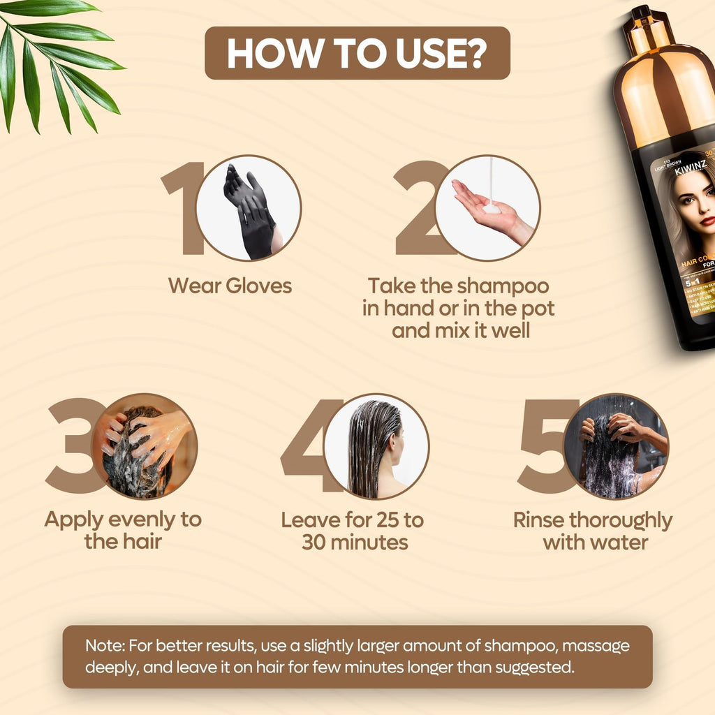 Professional Hair Color Shampoo 5 in 1 Grey Coverage Light Brown 500ml