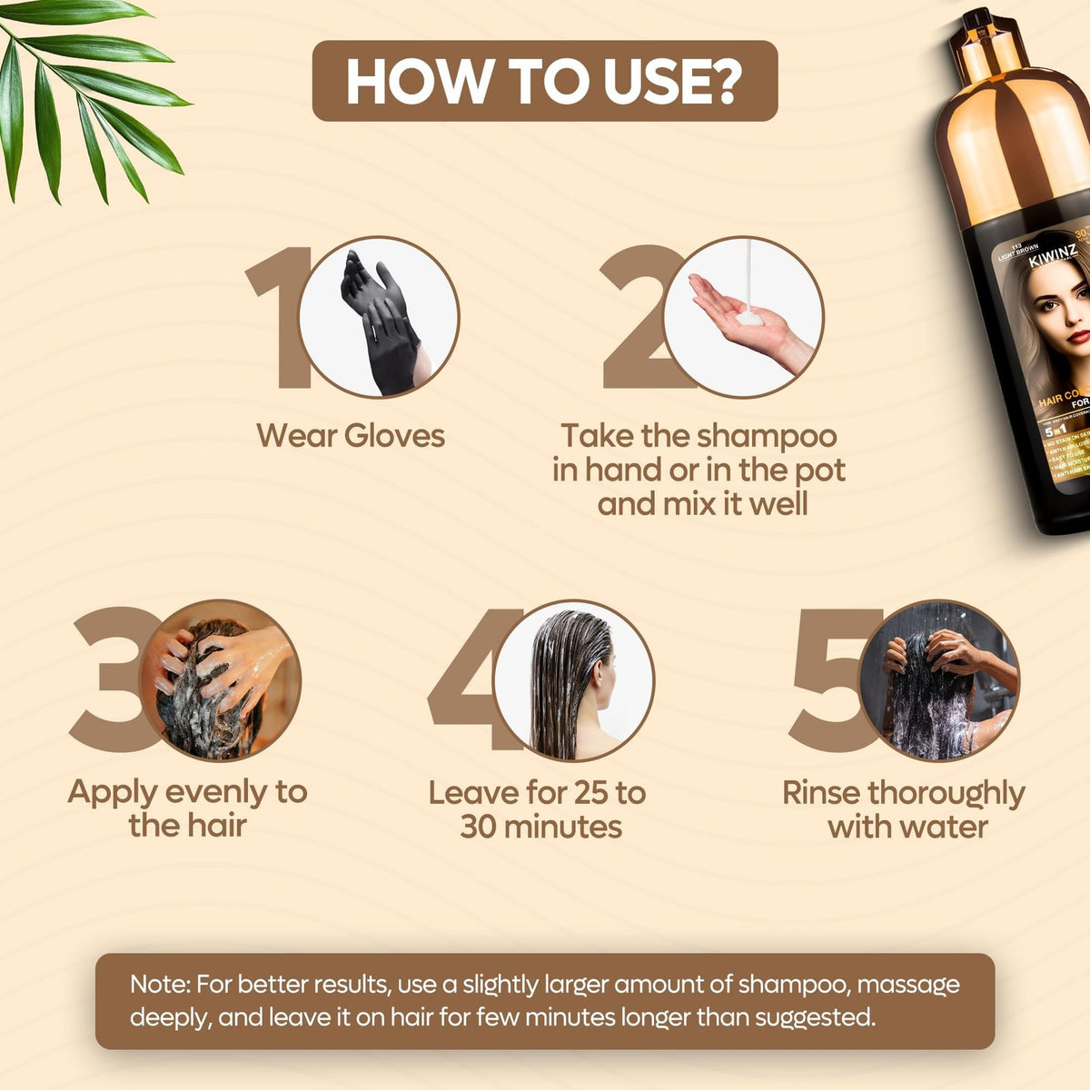 Professional Hair Color Shampoo 5 in 1 Grey Coverage Light Brown 500ml