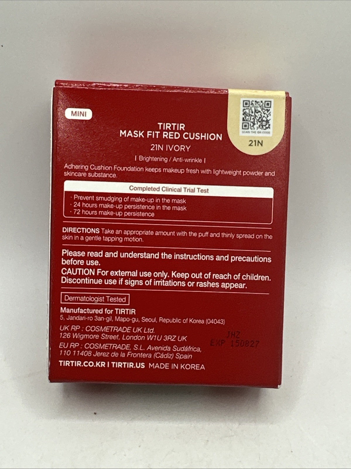 TIRTIR Mask Fit Red Cushion Foundation 21N Ivory Face Makeup Sealed