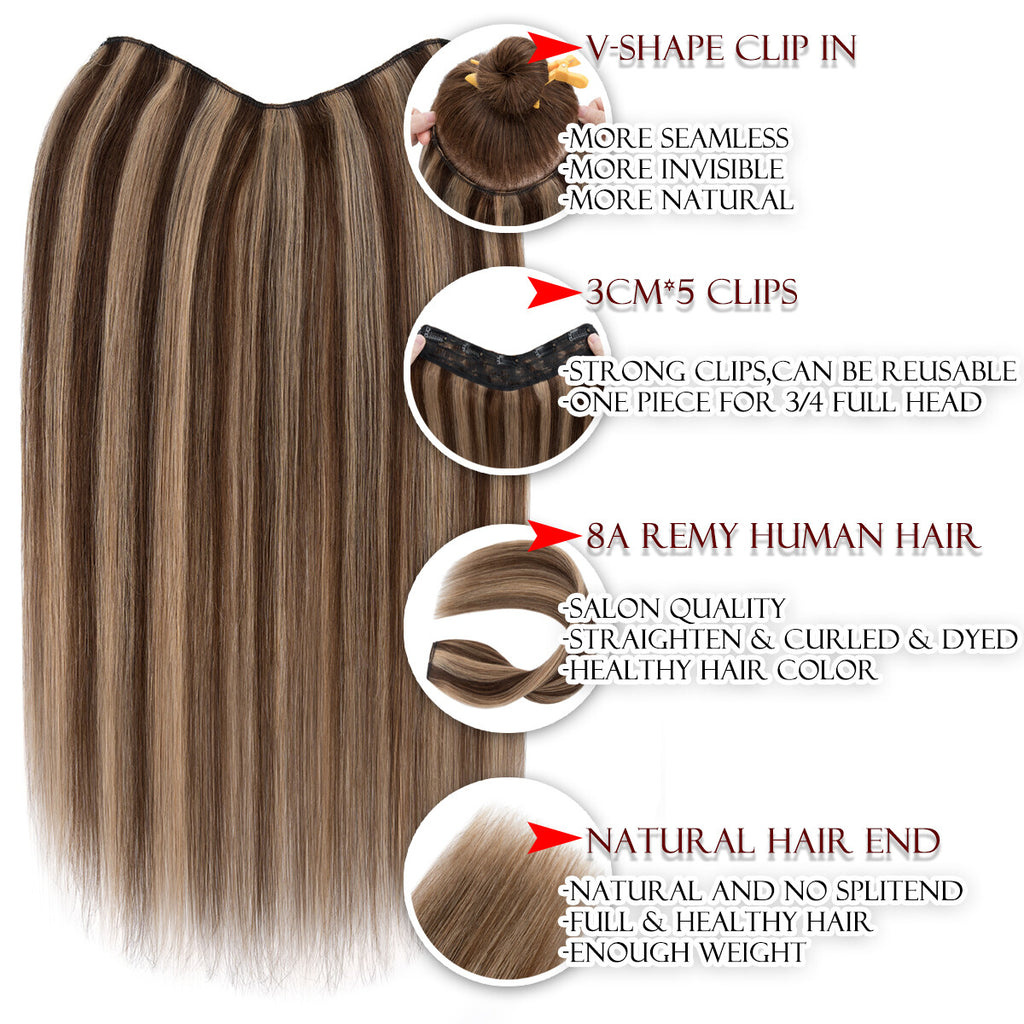Clip-In Hair Extensions 100% Human Remy Hair Full Head V-Shape Long Styles