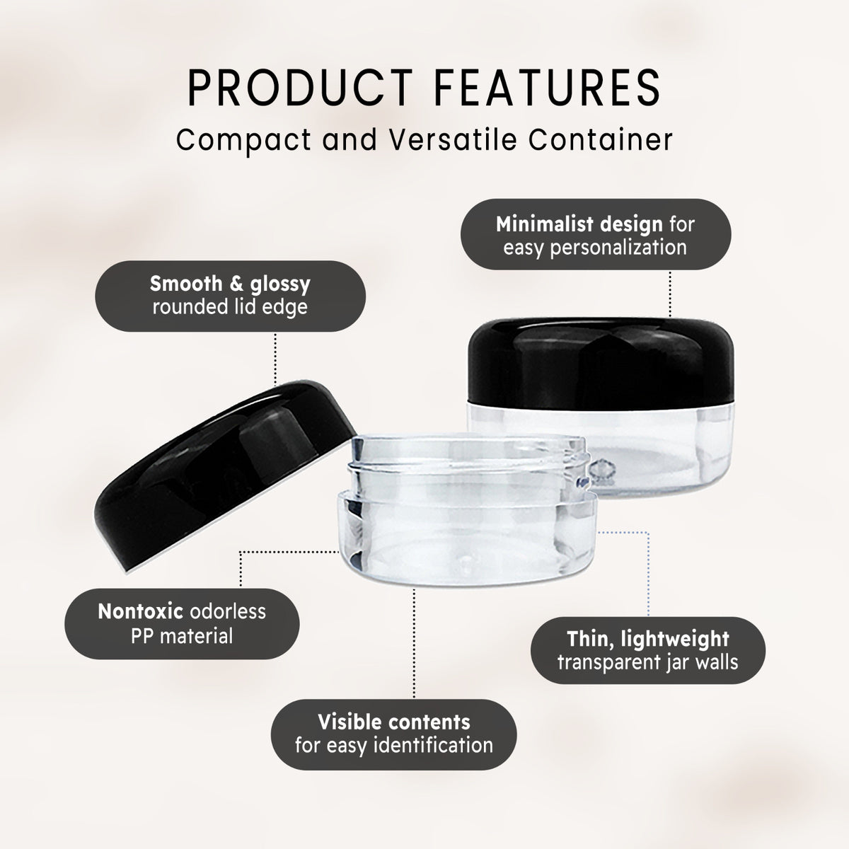 6 Pack 15ml Acrylic Plastic Sample Jars BPA Free for Cosmetics & Food Storage