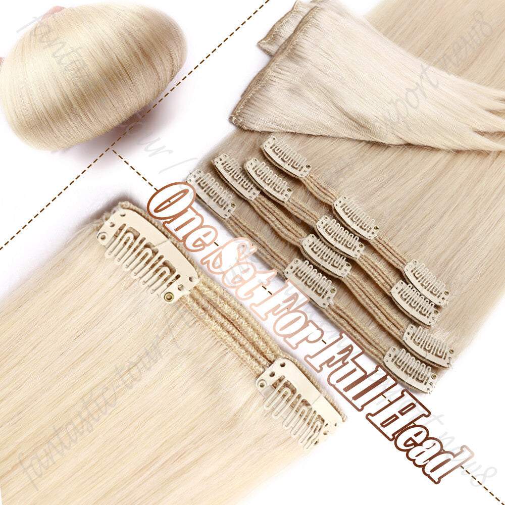 Thick Clip-In Hair Extensions Full Head 8PCS Double Weft Remy Human Hair