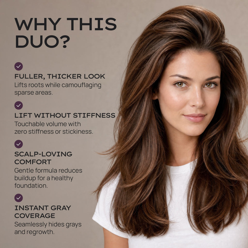 Root Concealer & Volumizing Spray Bundle for Gray Cover & Fuller Hair