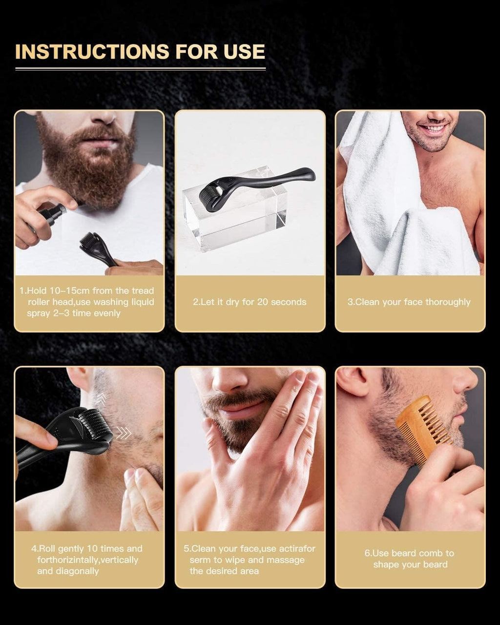 Beard Growth Kit with Derma Roller & Biotin Oil for Thicker Beard