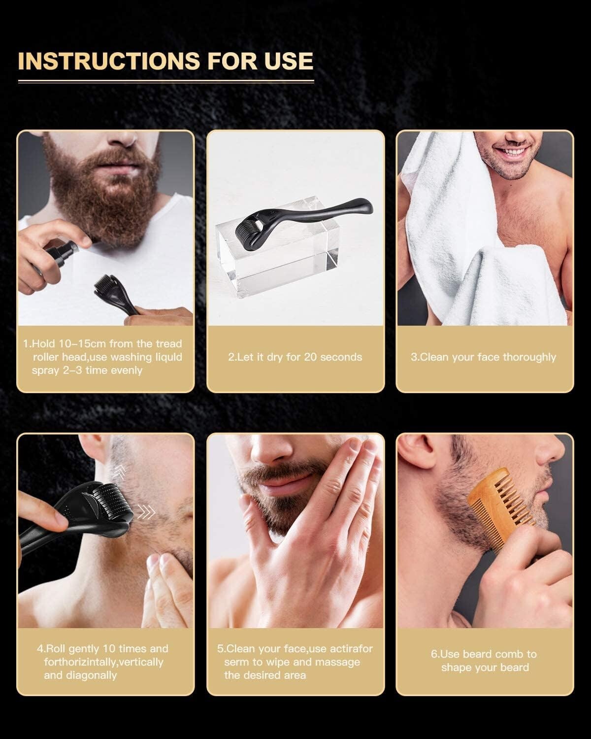 Beard Growth Kit with Derma Roller & Biotin Oil for Thicker Beard