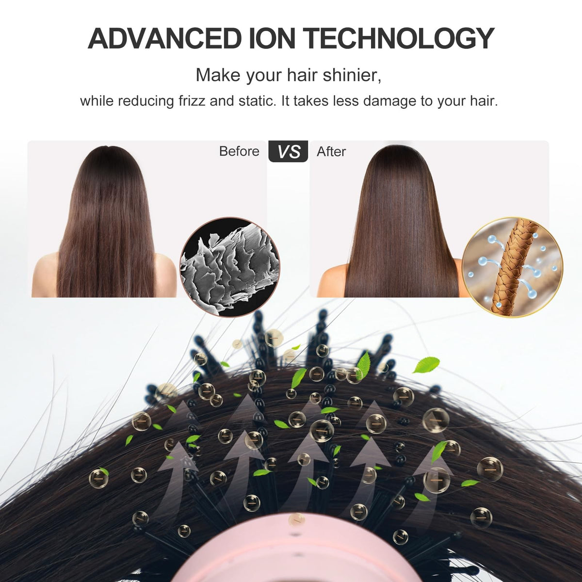 Pink 2-in-1 Blow Dryer Brush Set for Hair Styling and Volumizing