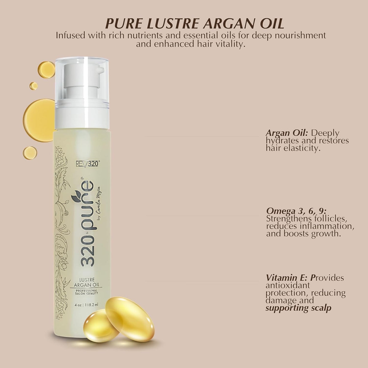 Organic 320Pure Lustre Argan Oil for Hair Color-Treated & Damaged Hair
