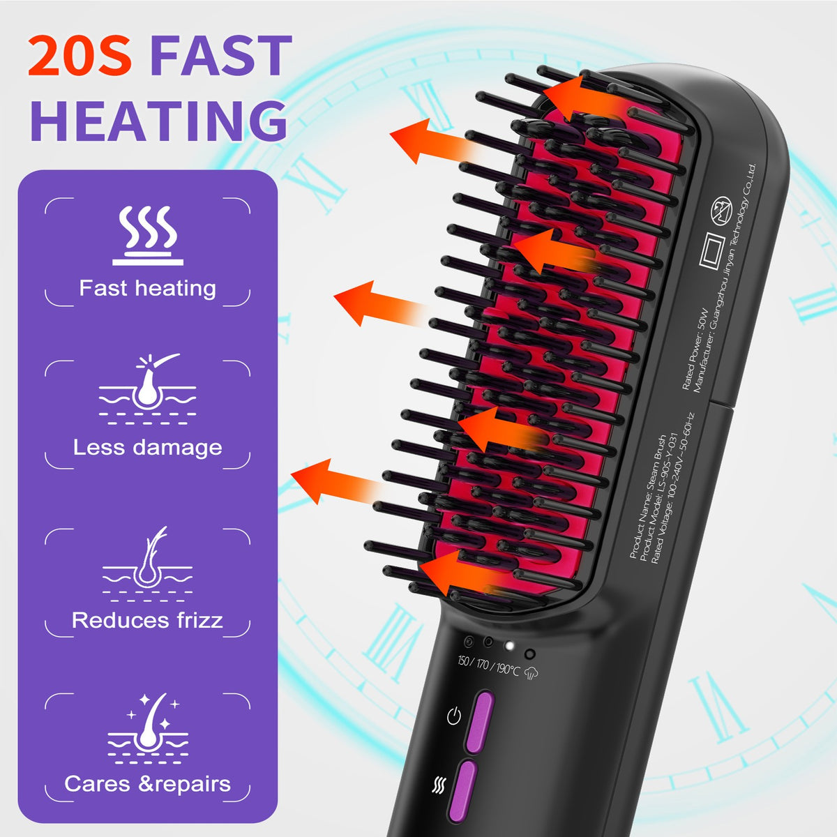 Steam Hair Straightener Brush Ionic Plus - Anti-Frizz, Quick Heat-Up, Moisturizing