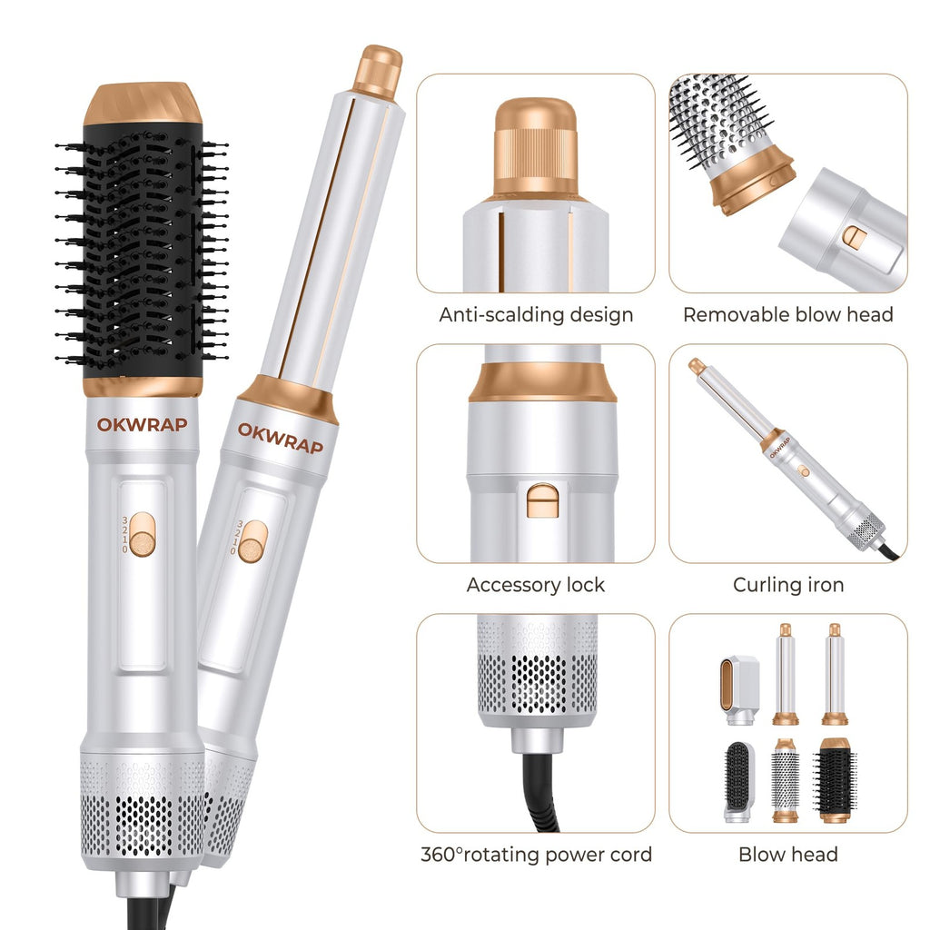 6-in-1 Hair Dryer Brush Curling Wand Set Ionic Air Styling Tools