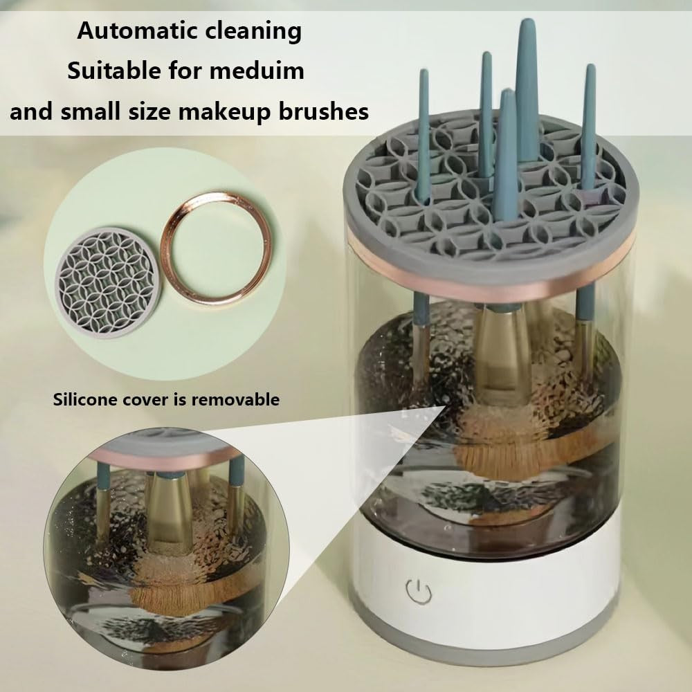 Electric Makeup Brush Cleaner Machine with Cleaning and Drying Function - Black and White