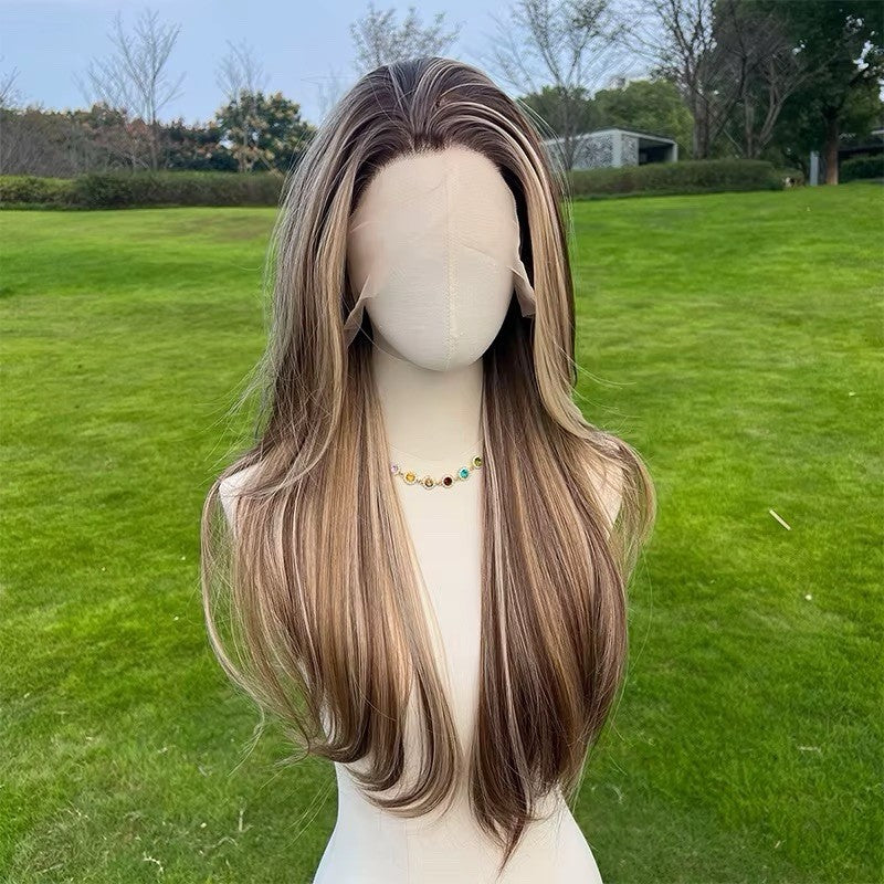 Long Lace Front Straight Layered Wig - Light Brown & Blonde Highlights 26"