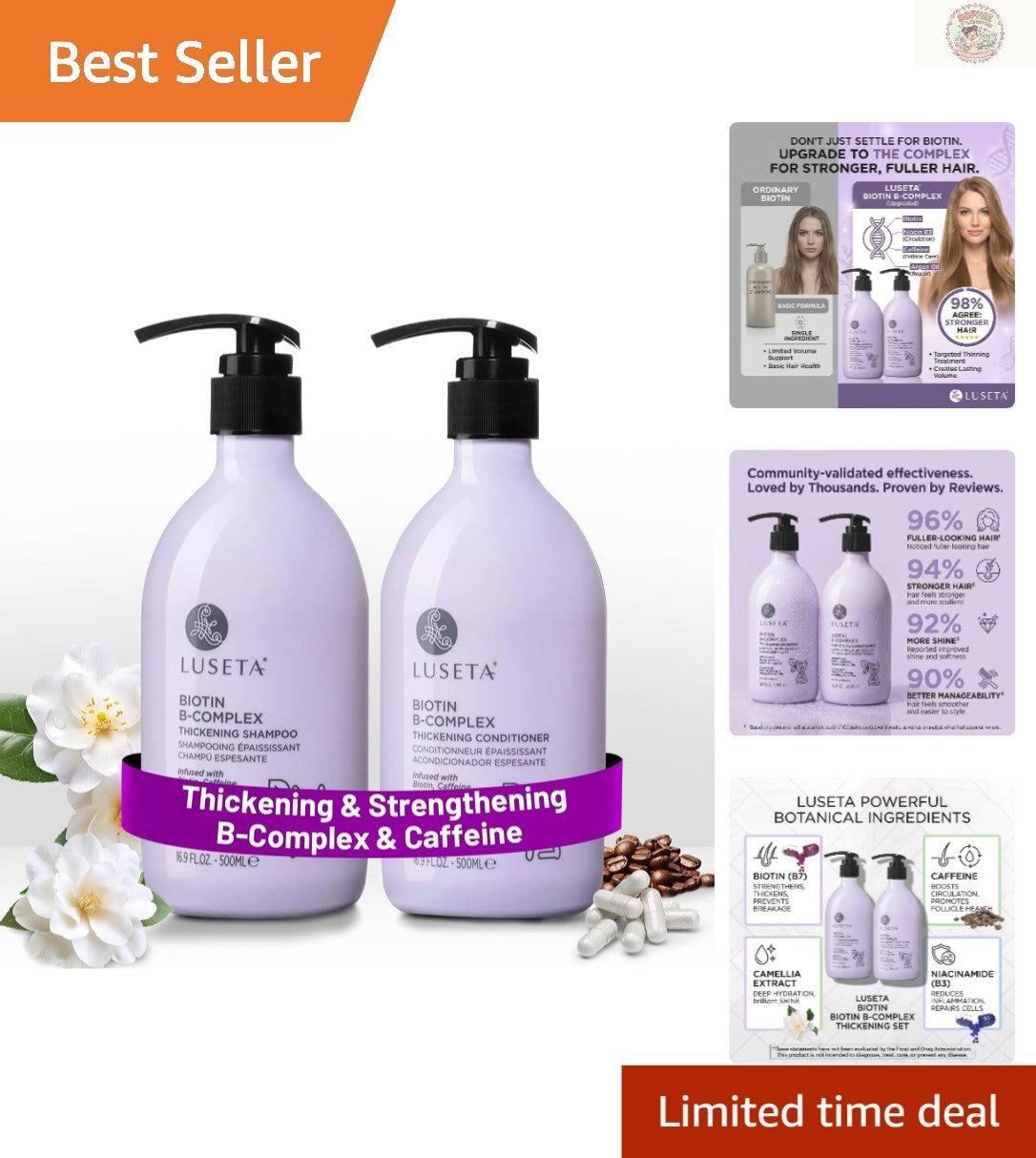 B-Complex Hair Care Set with Biotin & Argan Oil for Thinning Hair - 2x16.9oz