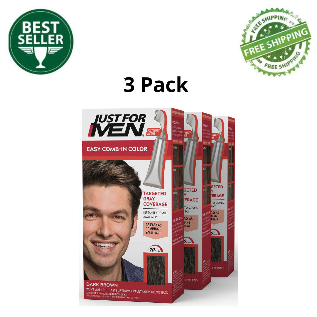 (Pack of 3) Gray Hair Coloring Comb Kit - Dark Brown A-45, Easy No-Mix, Lasts 8 Weeks
