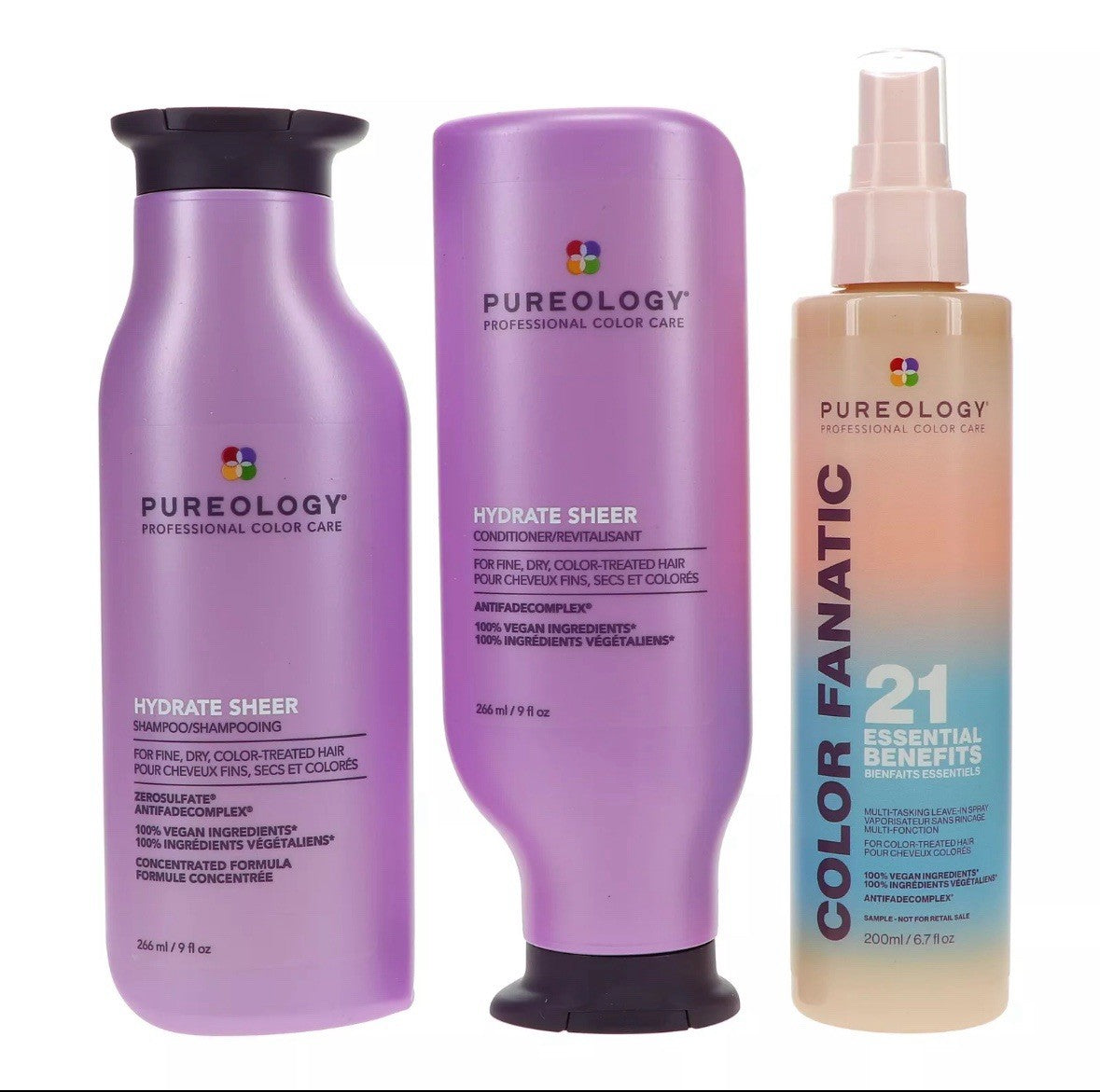 Pureology Hydrate Sheer Hair Care Kit - 3 Pieces with 9oz Shampoo & 6.7oz Spray