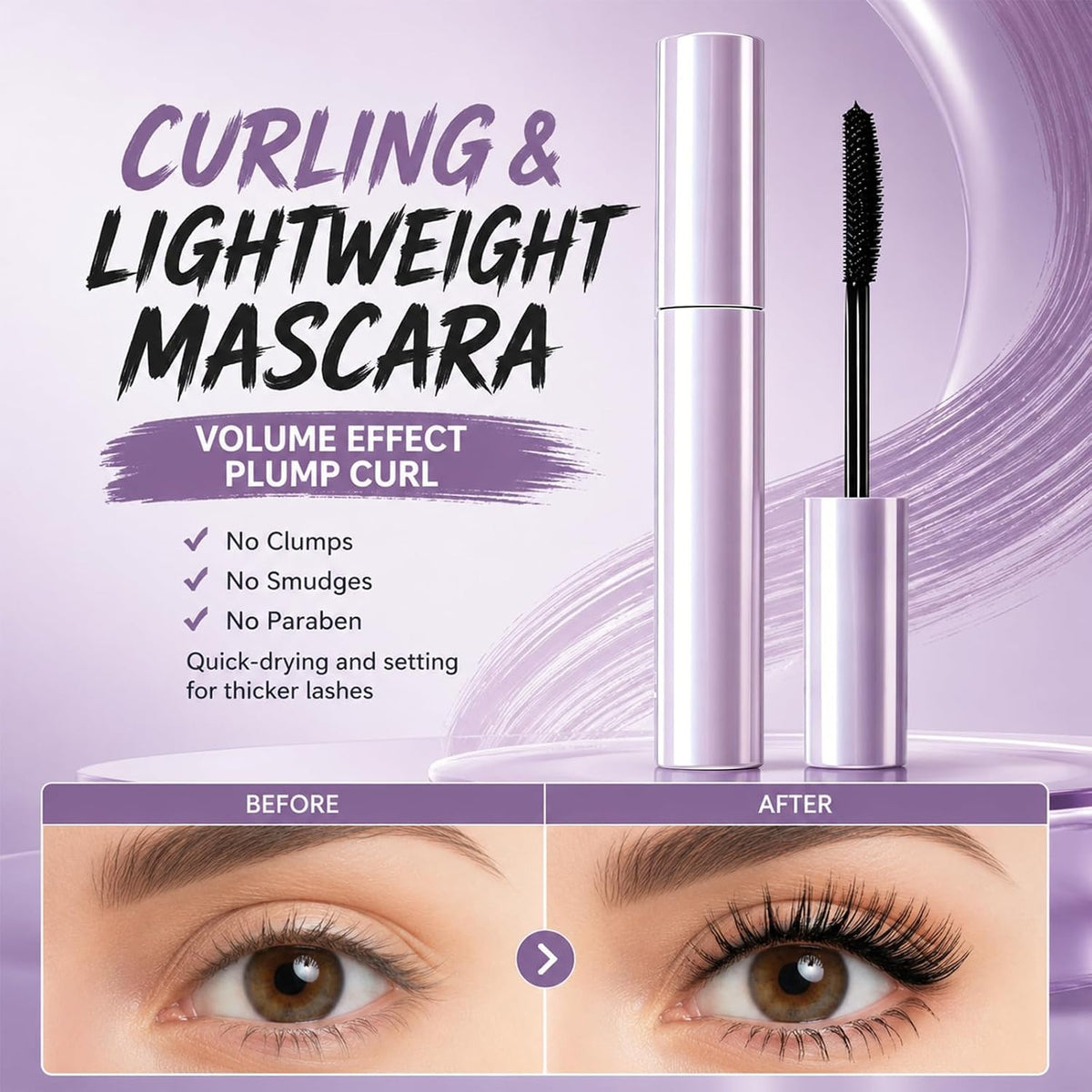 Long Lasting Curl Mascara for Older Women - Lengthening & Volumizing, Water Resistant, Hypoallergenic, Black & Brown 2-Pack
