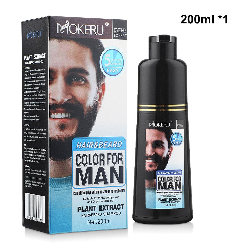 Men's Beard Hair Color Dye Shampoo - Natural Black Darkening 200ML