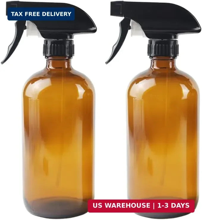 16oz Amber Glass Spray Bottles Refillable for Plants & Cleaning - 2 Pack
